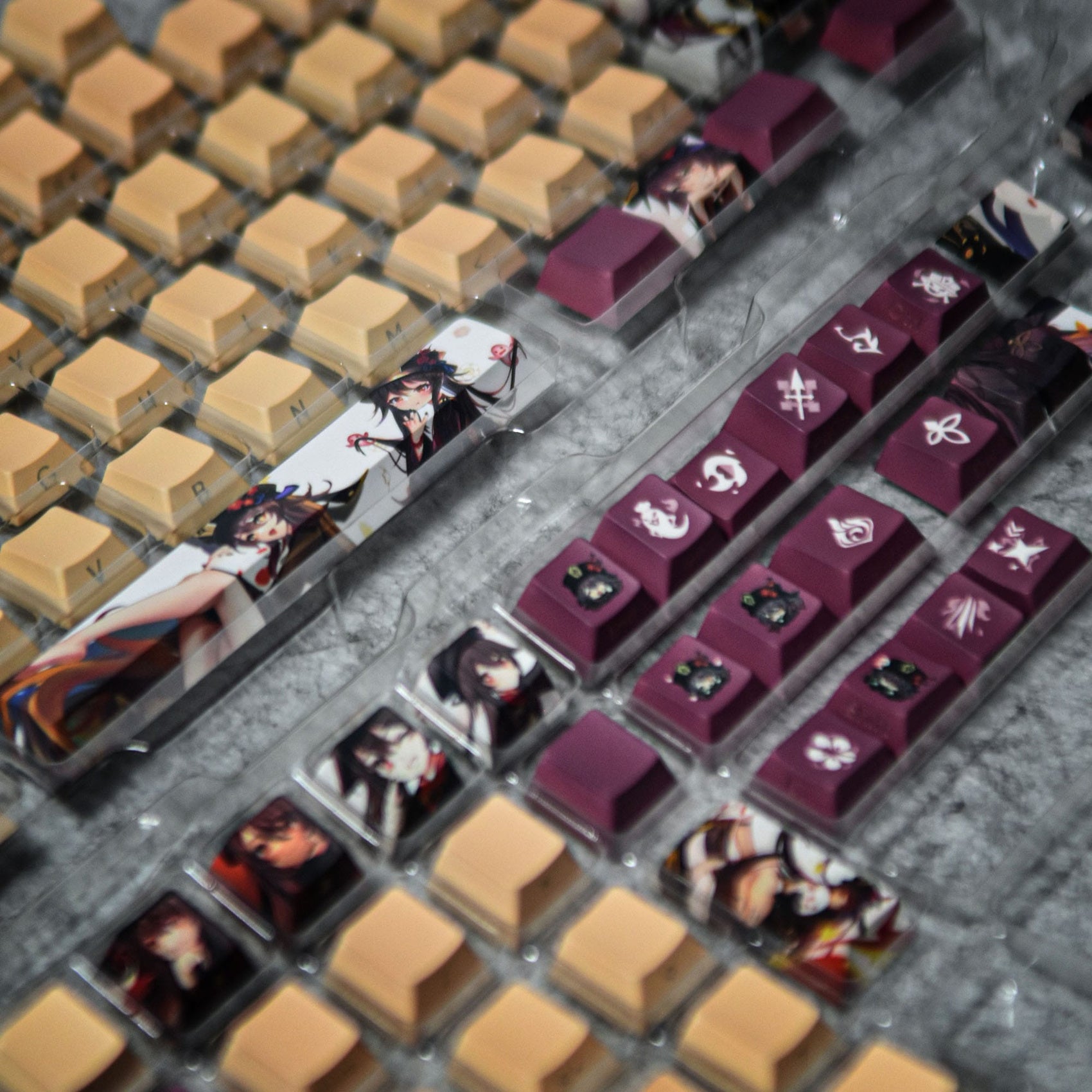 Walnut Anime Theme Keycaps – 128 Keys | Cherry Profile • PBT