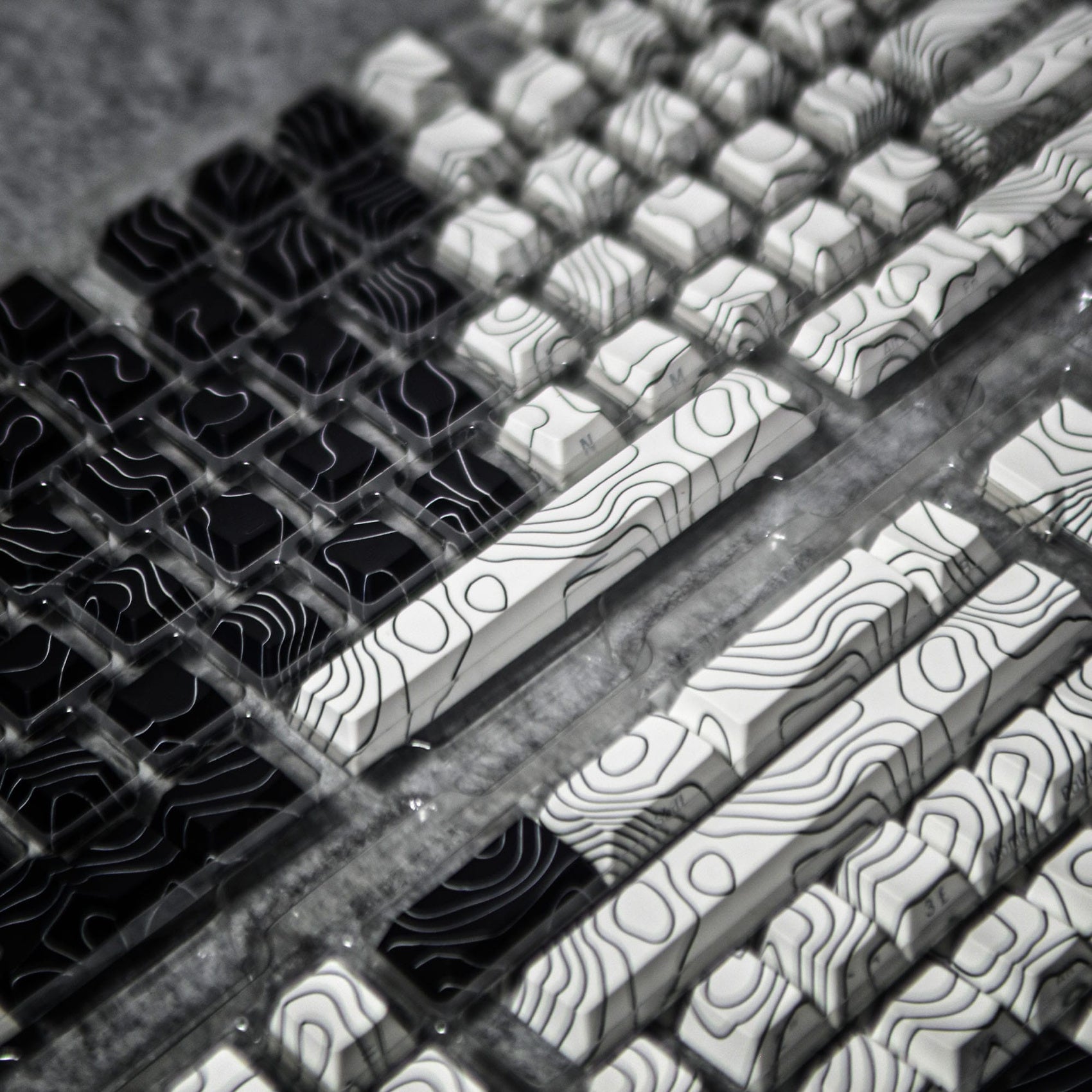 Black & White Contour Lines Keycaps – 145 Keys | Cherry Profile • PBT