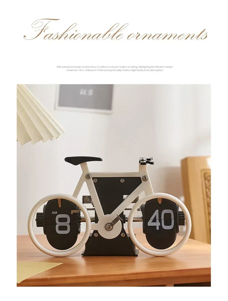 Bicycle Modern Artificial Flip Down Page Desk Clock Retro Flip Table Clock Stainless Steel Mechanical Automatic Clock Home Decor