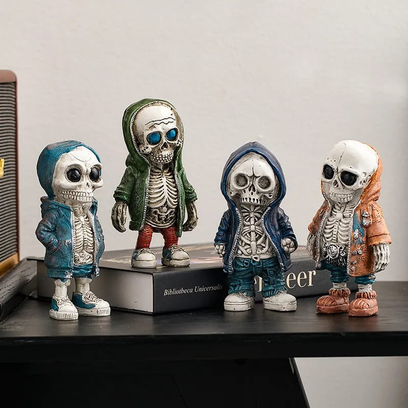 Skull Resin Statue Cool Skeleton Decorative Figurines Halloween Party Decoration Home Accessories Living Room Bedroom Decoration (4pcs)
