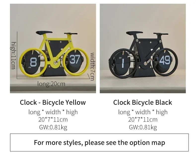 Bicycle Modern Artificial Flip Down Page Desk Clock Retro Flip Table Clock Stainless Steel Mechanical Automatic Clock Home Decor