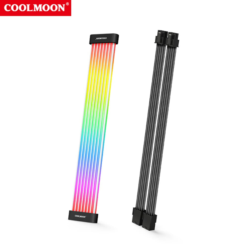 COOLMOON 5V ARGB Computer Motherboard Neon Extension Cable C260EX Sync PC Case LED Light Bar PSU 8Pin Cables Black