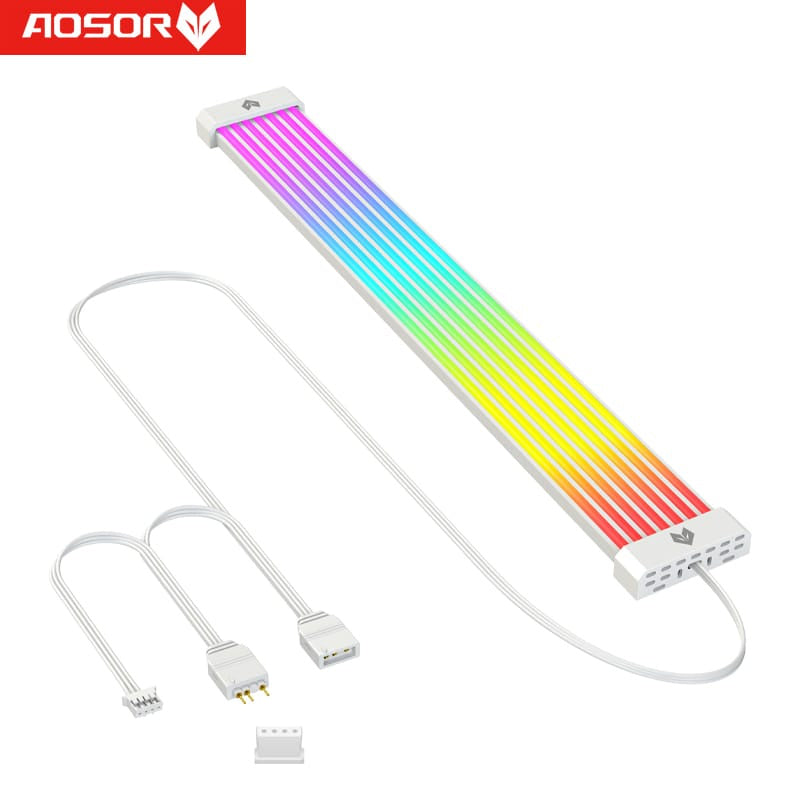 COOLMOON 5V ARGB Computer Motherboard Neon Extension Cable C260EX Sync PC Case LED Light Bar PSU 8Pin Cables White