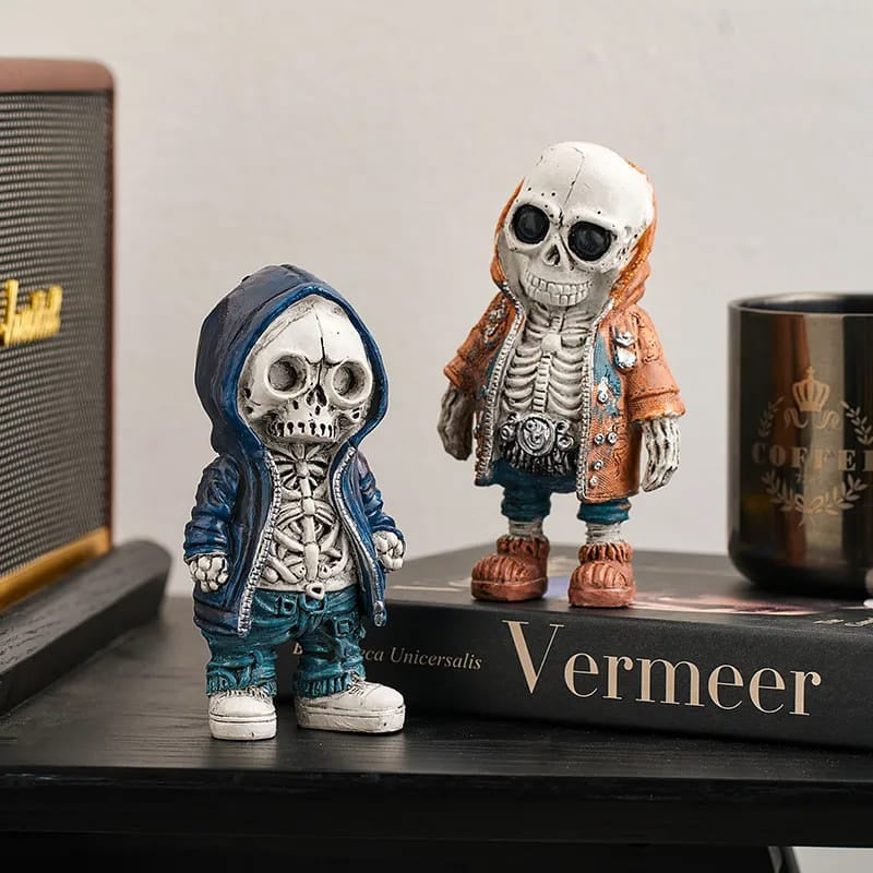Skull Resin Statue Cool Skeleton Decorative Figurines Halloween Party Decoration Home Accessories Living Room Bedroom Decoration (4pcs)