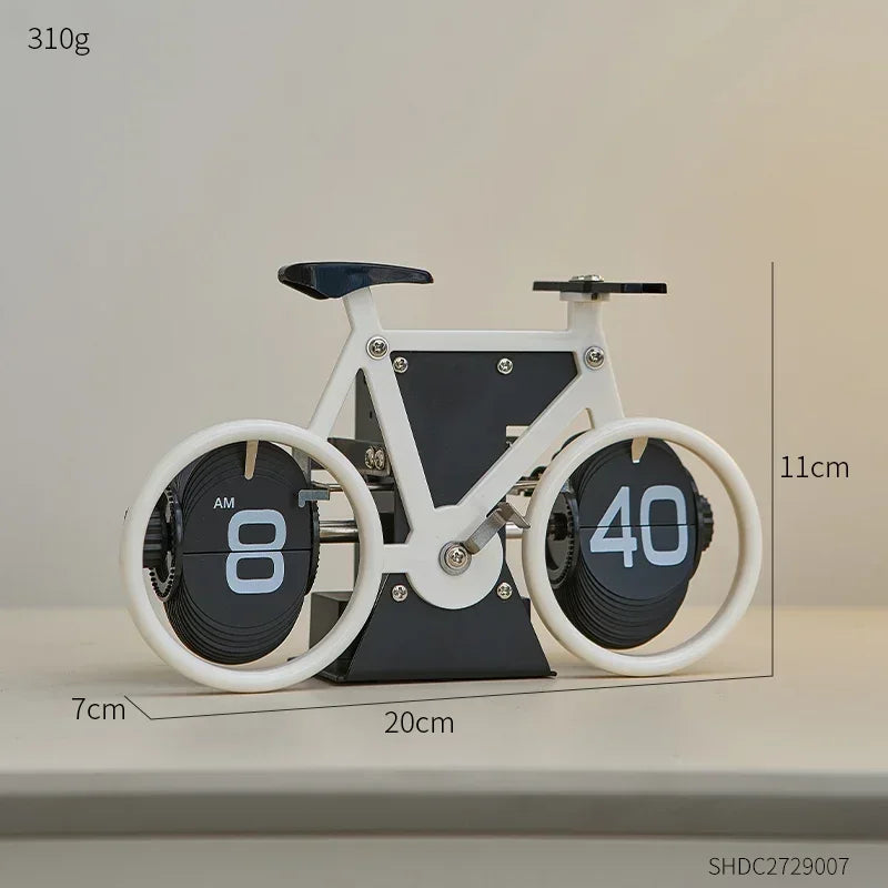 Bicycle Modern Artificial Flip Down Page Desk Clock Retro Flip Table Clock Stainless Steel Mechanical Automatic Clock Home Decor