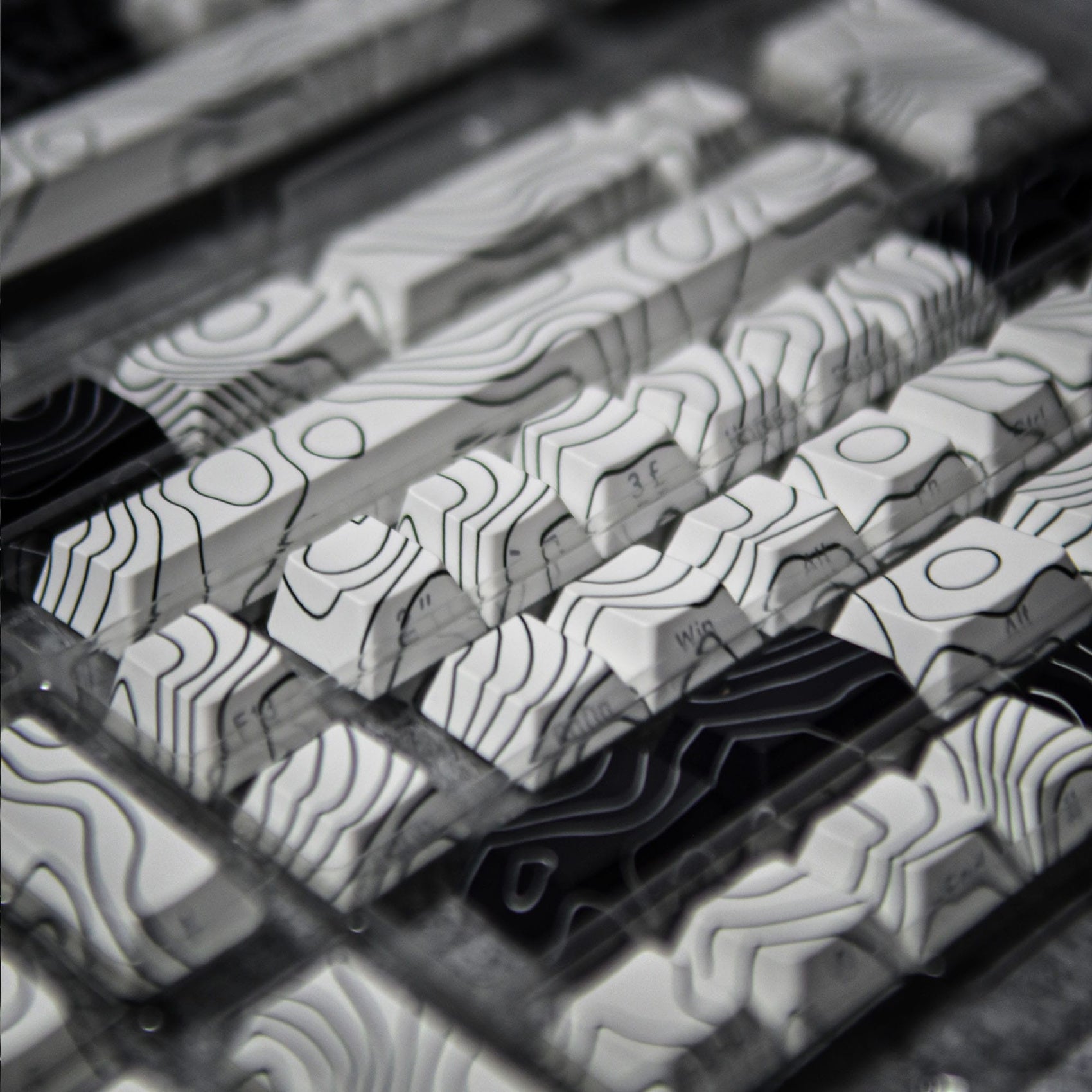 Black & White Contour Lines Keycaps – 145 Keys | Cherry Profile • PBT