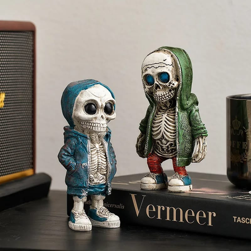 Skull Resin Statue Cool Skeleton Decorative Figurines Halloween Party Decoration Home Accessories Living Room Bedroom Decoration (4pcs)
