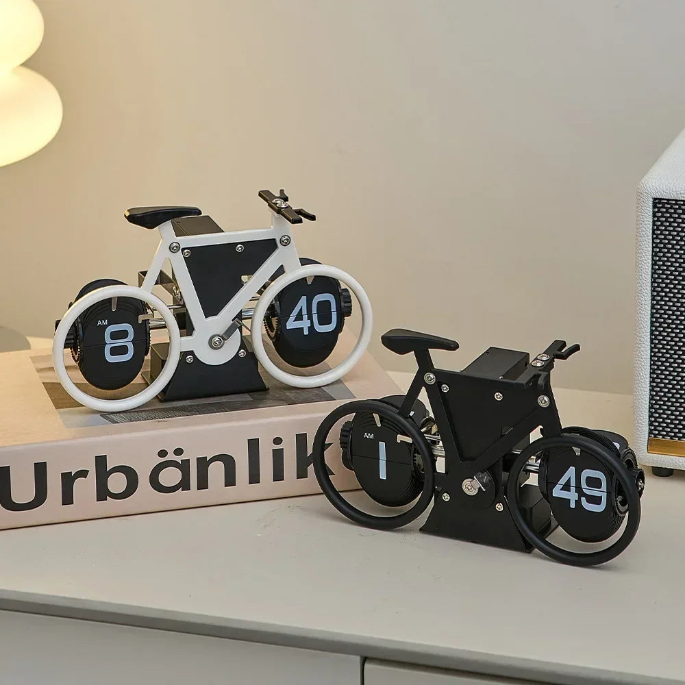 Bicycle Modern Artificial Flip Down Page Desk Clock Retro Flip Table Clock Stainless Steel Mechanical Automatic Clock Home Decor
