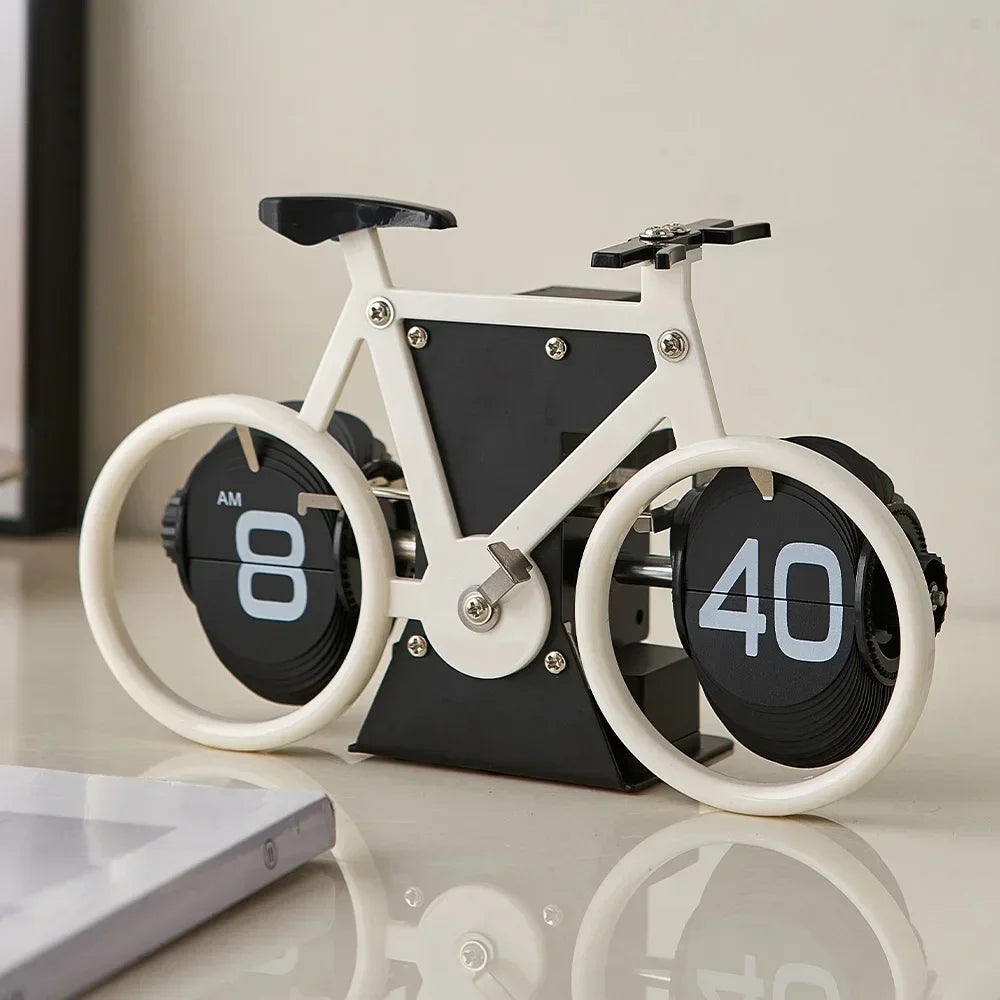 Bicycle Modern Artificial Flip Down Page Desk Clock Retro Flip Table Clock Stainless Steel Mechanical Automatic Clock Home Decor