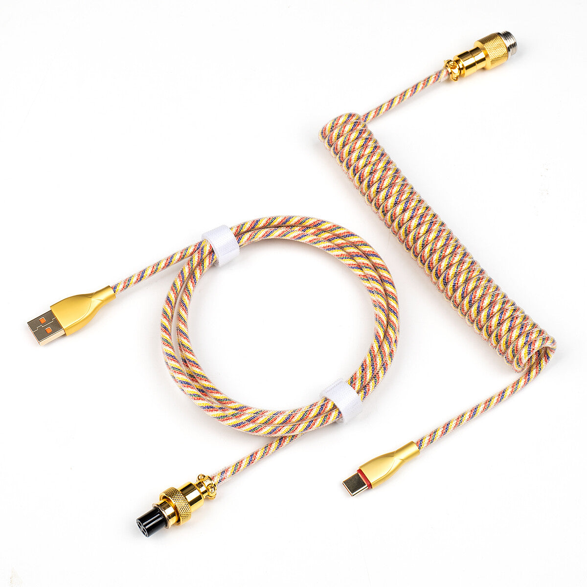 Custom Coiled Keyboard Cables for Mechanical Gaming Keyboard USB-C to USB-A, Aviator Cable Keyboard Accessories with Storage Box (GOLD)