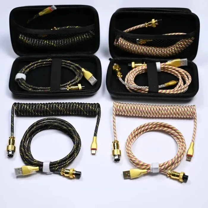Custom Coiled Keyboard Cables for Mechanical Gaming Keyboard USB-C to USB-A, Aviator Cable Keyboard Accessories with Storage Box (GOLD) – Image 6