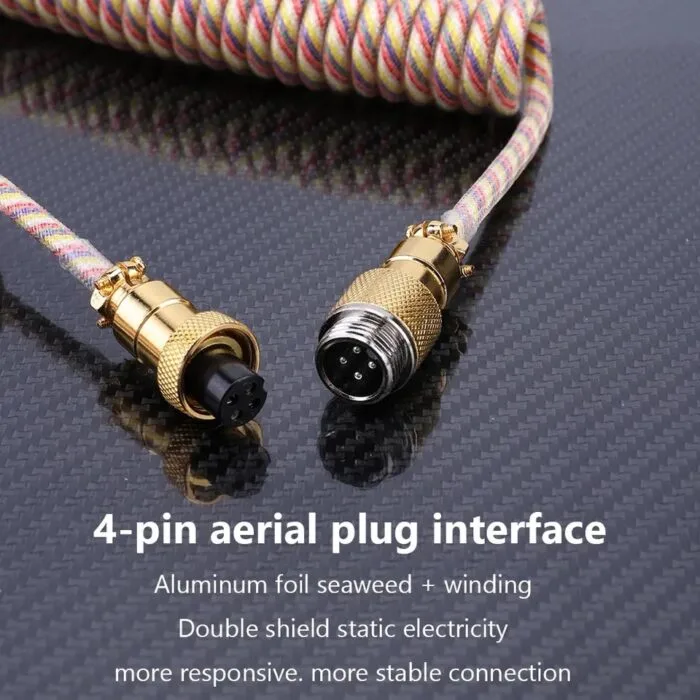 Custom Coiled Keyboard Cables for Mechanical Gaming Keyboard USB-C to USB-A, Aviator Cable Keyboard Accessories with Storage Box (GOLD) – Image 4