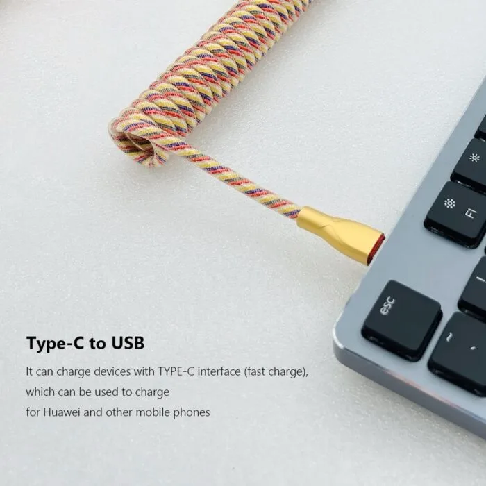 Custom Coiled Keyboard Cables for Mechanical Gaming Keyboard USB-C to USB-A, Aviator Cable Keyboard Accessories with Storage Box (GOLD) – Image 3