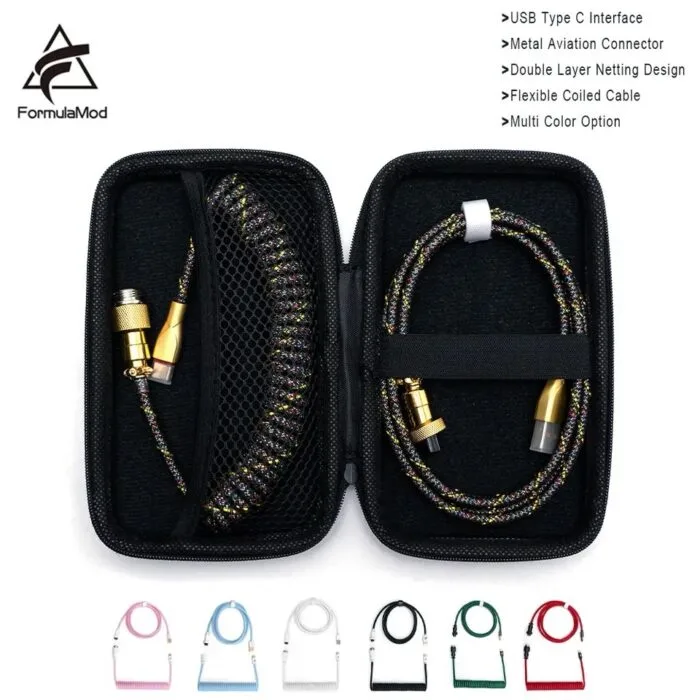 Custom Coiled Keyboard Cables for Mechanical Gaming Keyboard USB-C to USB-A, Aviator Cable Keyboard Accessories with Storage Box (GOLD) – Image 7