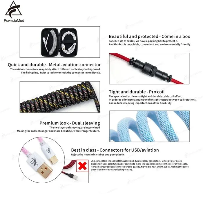 Custom Coiled Keyboard Cables for Mechanical Gaming Keyboard USB-C to USB-A, Aviator Cable Keyboard Accessories with Storage Box (GOLD) – Image 9