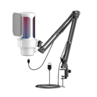 M8 USB Gaming Condenser Microphone RGB FOR Desktop PS4/PS5/ANDROID/MAC Streaming Wired Mic with Noise Cancellation, Computer PC (WHITE)