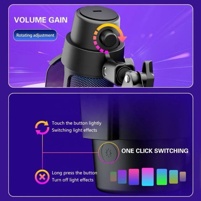 M8 USB Gaming Condenser Microphone RGB FOR Desktop PS4/PS5/ANDROID/MAC Streaming Wired Mic with Noise Cancellation, Computer PC (black) – Image 4