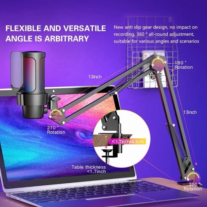 M8 USB Gaming Condenser Microphone RGB FOR Desktop PS4/PS5/ANDROID/MAC Streaming Wired Mic with Noise Cancellation, Computer PC (black) – Image 2