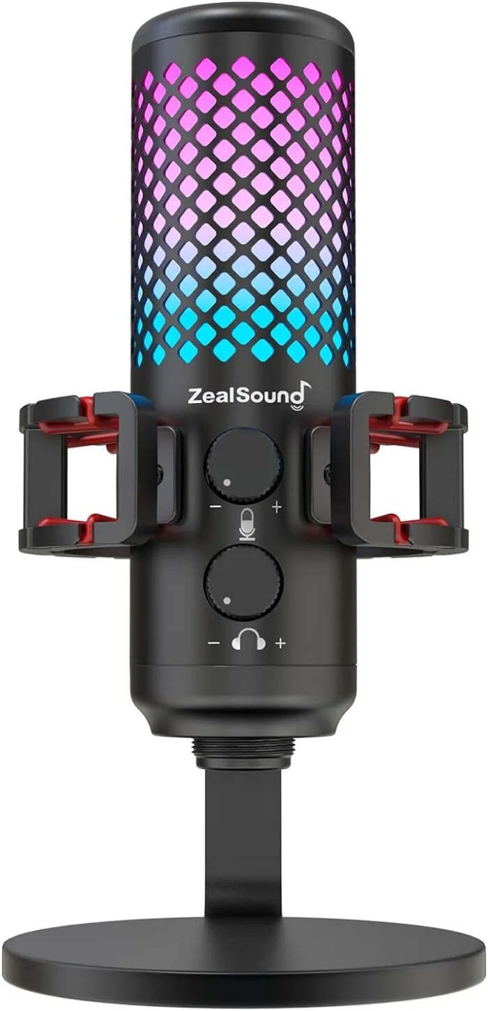ZealSound BKD-12A PRO Microphone USB for Ps4 iPhone Ps5 Phone PC,Metal Microphones with Quick Mute,RGB Indicator,Pop Filter,Shock Mount,Gain Control for Podcast – Image 8