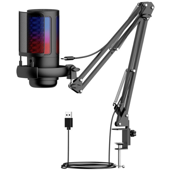 ME6S-35 USB Microphone for PC, Gaming Mic for PS4/ PS5/ Mac/Phone,Condenser Microphone with Touch Mute,RGB Lighting,Gain knob