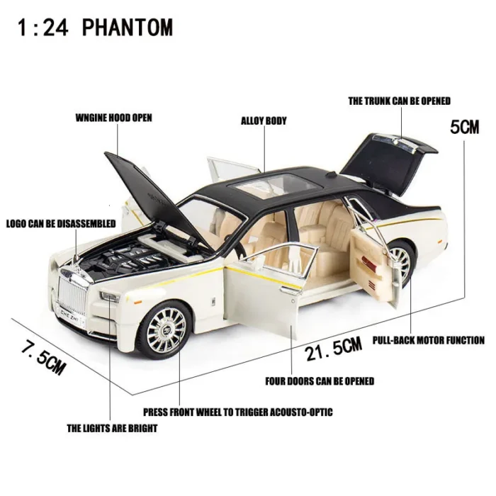 Rolls Royce Phantom Simulation Diecast Metal Alloy Model car Sound Light Pull Back Collection 22CM – Image 8