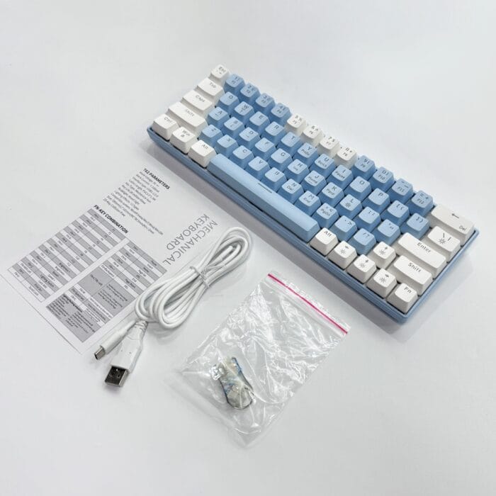 T62 (63 Keys) Mechanical Keyboard, RGB Backlit, Hot-swappable, White & Light (Blue switches) – Image 3