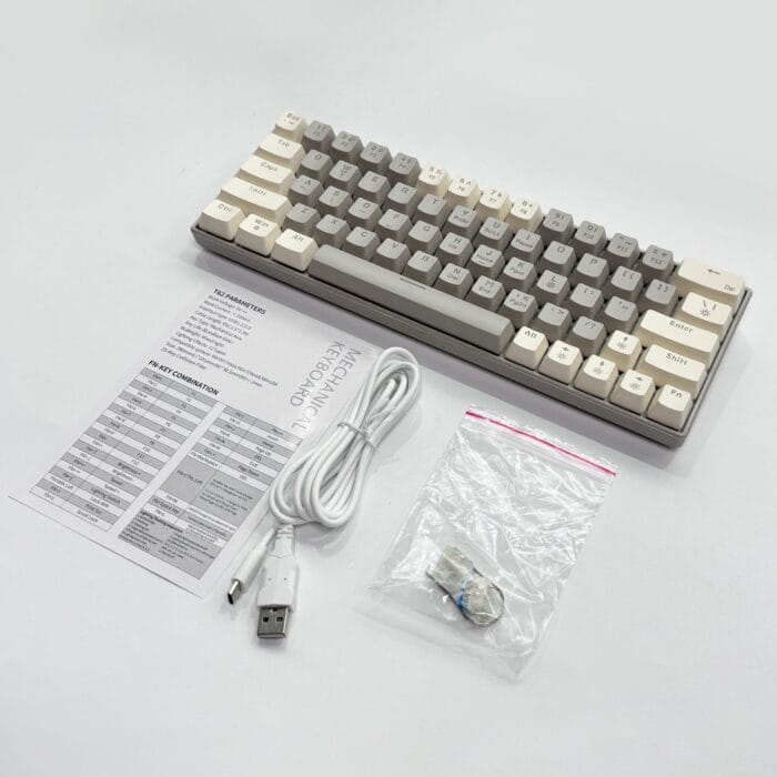 T62 (63 Keys) Mechanical Keyboard, RGB Backlit, Hot-swappable, White & Grey Beige (Red switches) – Image 2