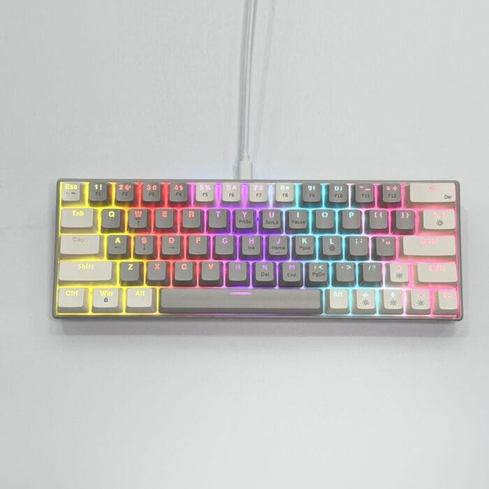 T62 (63 Keys) Mechanical Keyboard, RGB Backlit, Hot-swappable, White & Grey Beige (Red switches) – Image 6