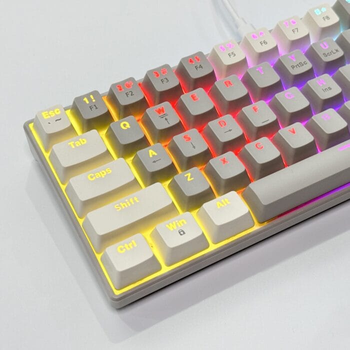 T62 (63 Keys) Mechanical Keyboard, RGB Backlit, Hot-swappable, White & Grey Beige (Red switches) – Image 9