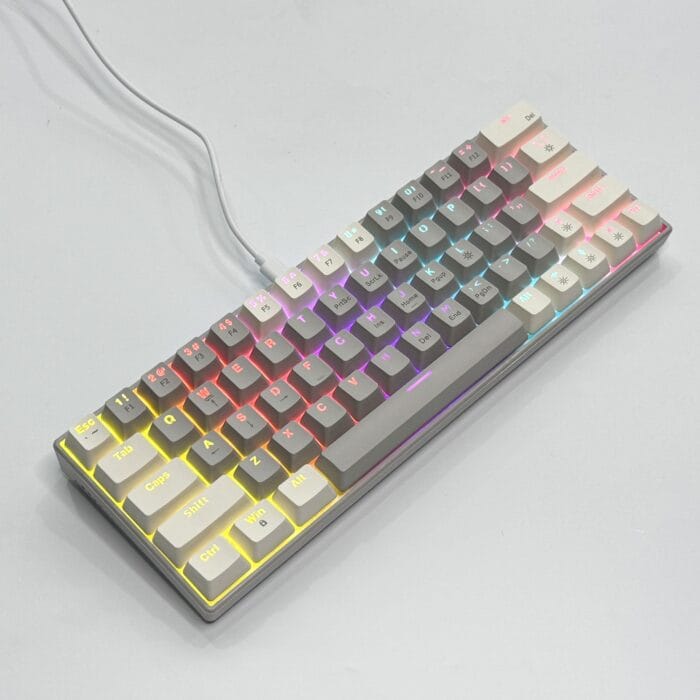 T62 (63 Keys) Mechanical Keyboard, RGB Backlit, Hot-swappable, White & Grey Beige (Red switches) – Image 8