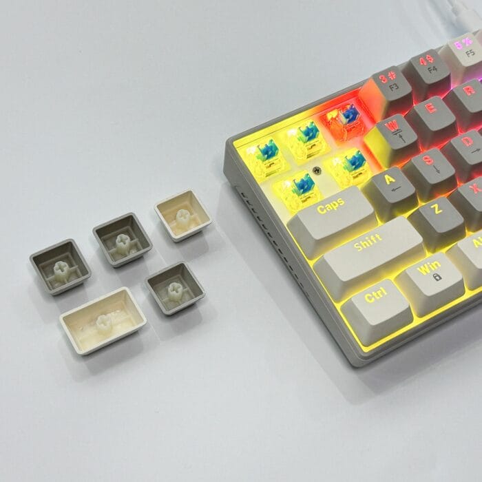 T62 (63 Keys) Mechanical Keyboard, RGB Backlit, Hot-swappable, White & Grey Beige (Red switches) – Image 10