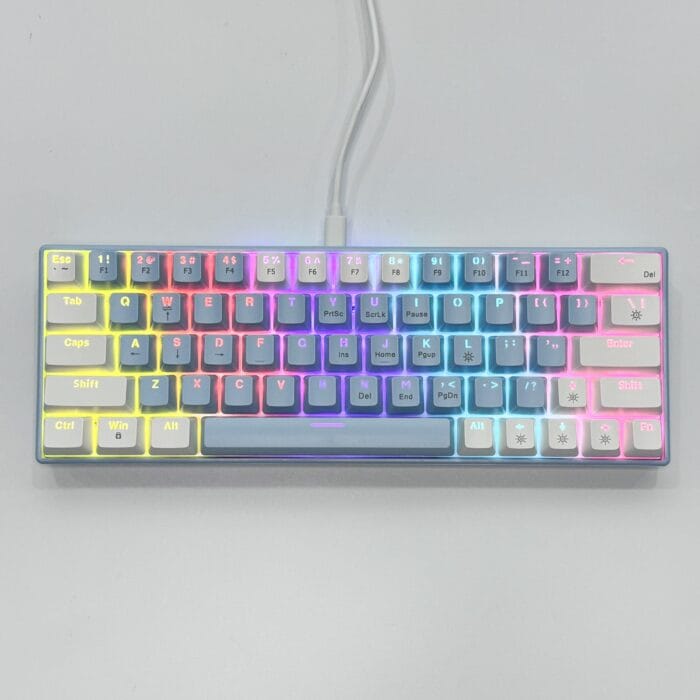 T62 (63 Keys) Mechanical Keyboard, RGB Backlit, Hot-swappable, White & Light (Blue switches) – Image 11
