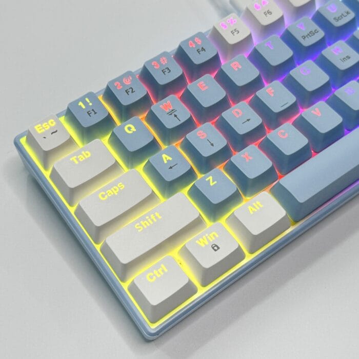 T62 (63 Keys) Mechanical Keyboard, RGB Backlit, Hot-swappable, White & Light (Blue switches) – Image 8