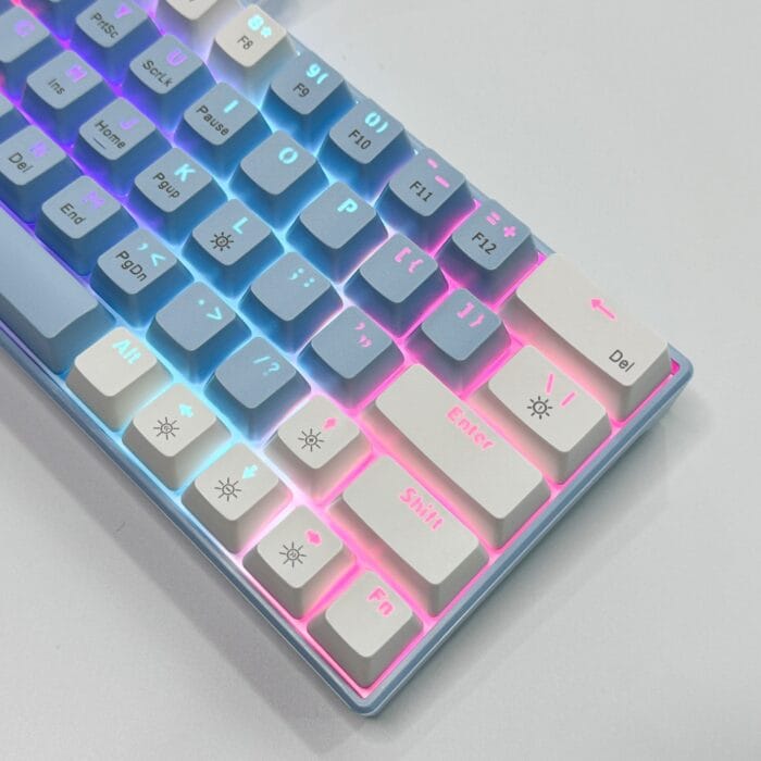 T62 (63 Keys) Mechanical Keyboard, RGB Backlit, Hot-swappable, White & Light (Blue switches) – Image 7