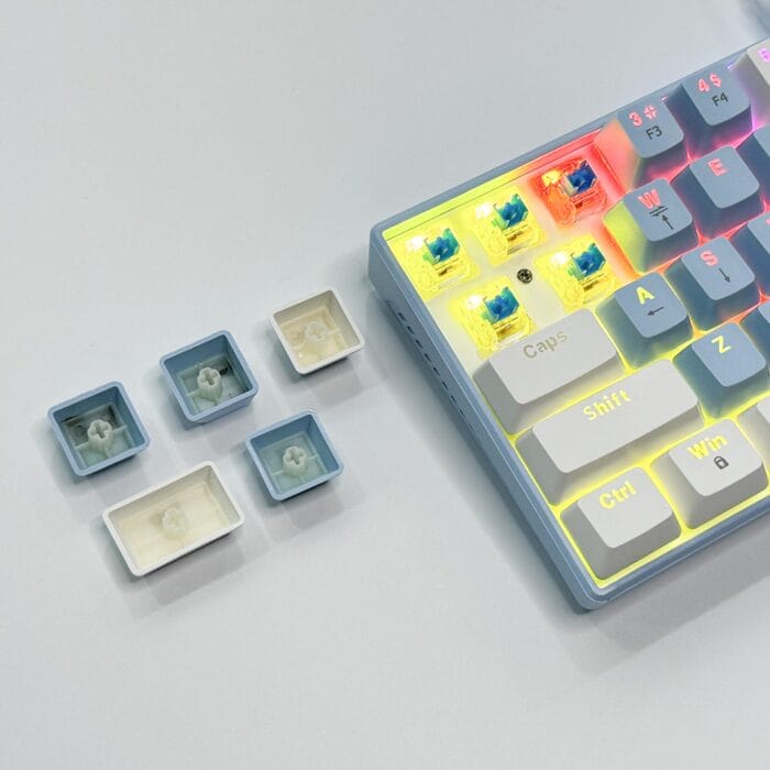 T62 (63 Keys) Mechanical Keyboard, RGB Backlit, Hot-swappable, White & Light (Blue switches) – Image 9