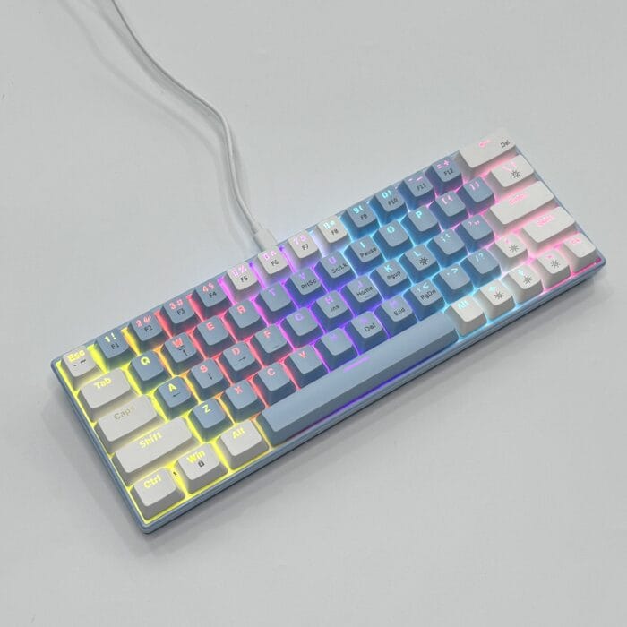 T62 (63 Keys) Mechanical Keyboard, RGB Backlit, Hot-swappable, White & Light (Blue switches) – Image 10