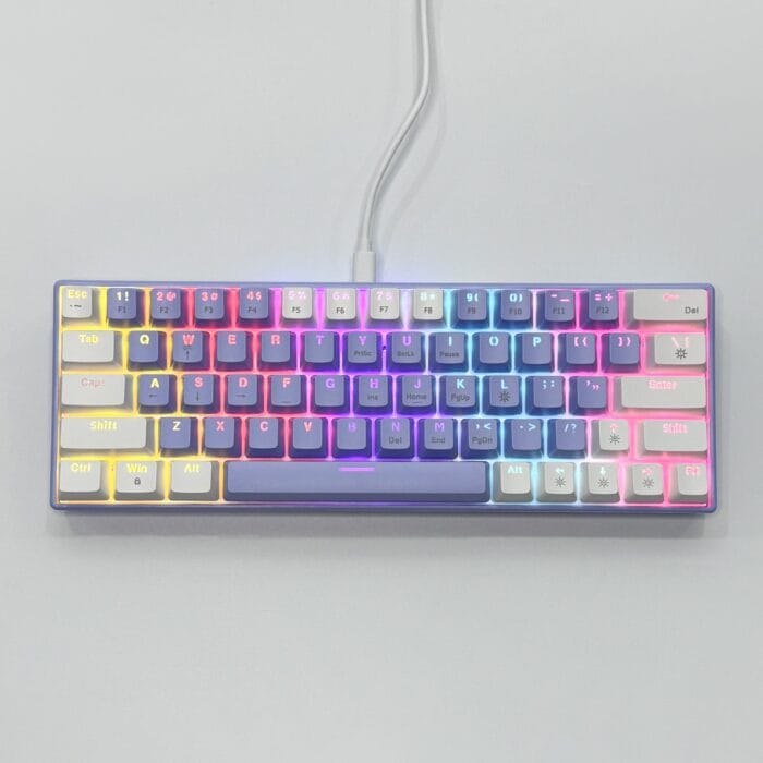 Zifriend T62 (63 Keys) Mechanical Keyboard, RGB Backlit, Hot-swappable, White & Purple (Blue switches) – Image 9