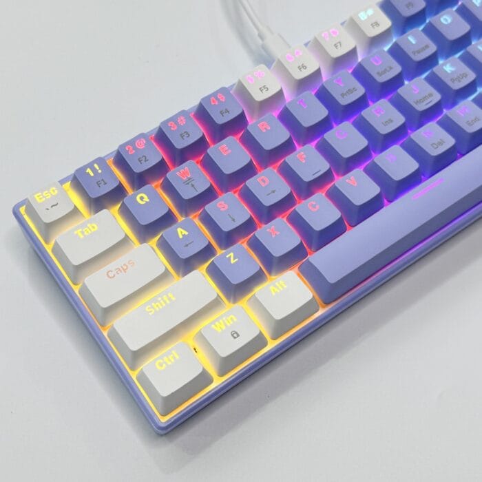 Zifriend T62 (63 Keys) Mechanical Keyboard, RGB Backlit, Hot-swappable, White & Purple (Blue switches) – Image 6