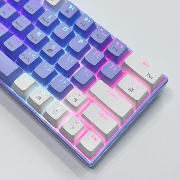 Zifriend T62 (63 Keys) Mechanical Keyboard, RGB Backlit, Hot-swappable, White & Purple (Blue switches) – Image 7