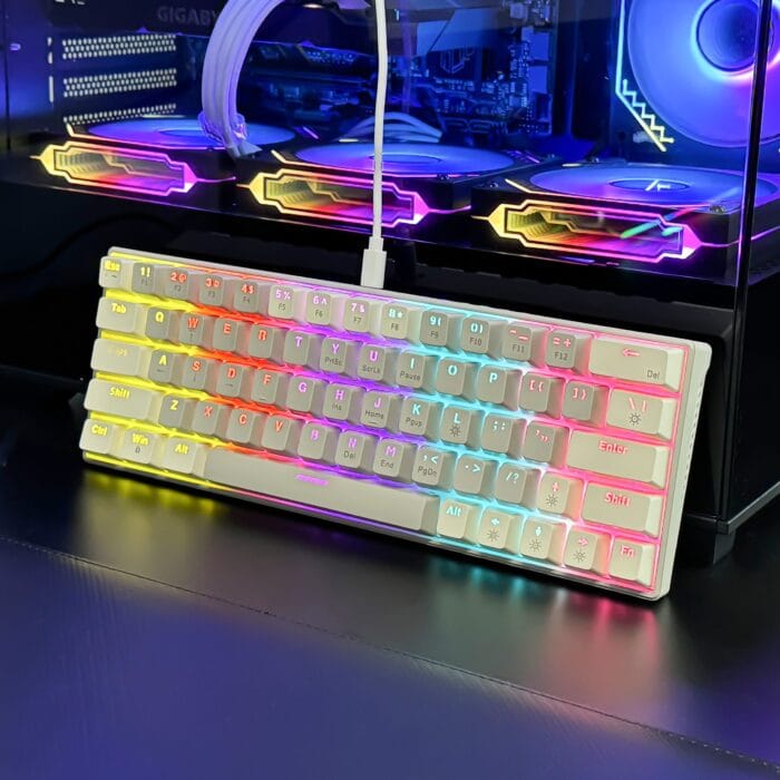 T62 (63 Keys) Mechanical Keyboard, RGB Backlit, Hot-swappable, White & Grey Beige (Red switches) – Image 5