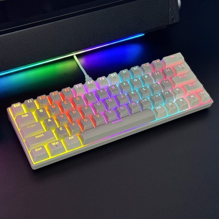 T62 (63 Keys) Mechanical Keyboard, RGB Backlit, Hot-swappable, White & Grey Beige (Red switches) – Image 4