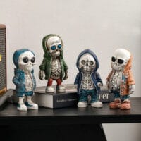 Skull Resin Statue Cool Skeleton Decorative Figurines Halloween Party Decoration Home Accessories Living Room Bedroom Decoration (4pcs)