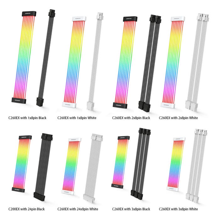 COOLMOON 5V ARGB Computer Motheboard Neon Extension Cable C260EX Sync PC Case LED Light Bar PSU 8Pin Cables (White) – Image 3
