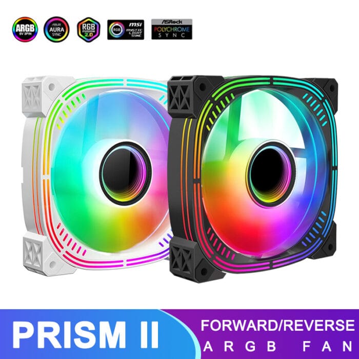 Case Fan 5V 3PIN ARGB AURA Temperature Control Silent PWM CPU Cooling Fan Prism II Reverse Chassis Fan (Black) – Image 6