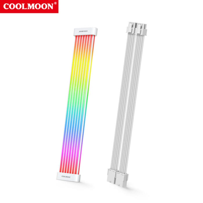 COOLMOON 5V ARGB Computer Motheboard Neon Extension Cable C260EX Sync PC Case LED Light Bar PSU 8Pin Cables (White)