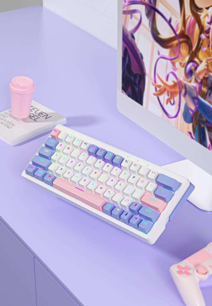 ZA63 Hot Swappable Wired Full Rgb Mechanical Keyboard – Tnt Yellow Switch (Linear) Wired (Pink) – Image 9