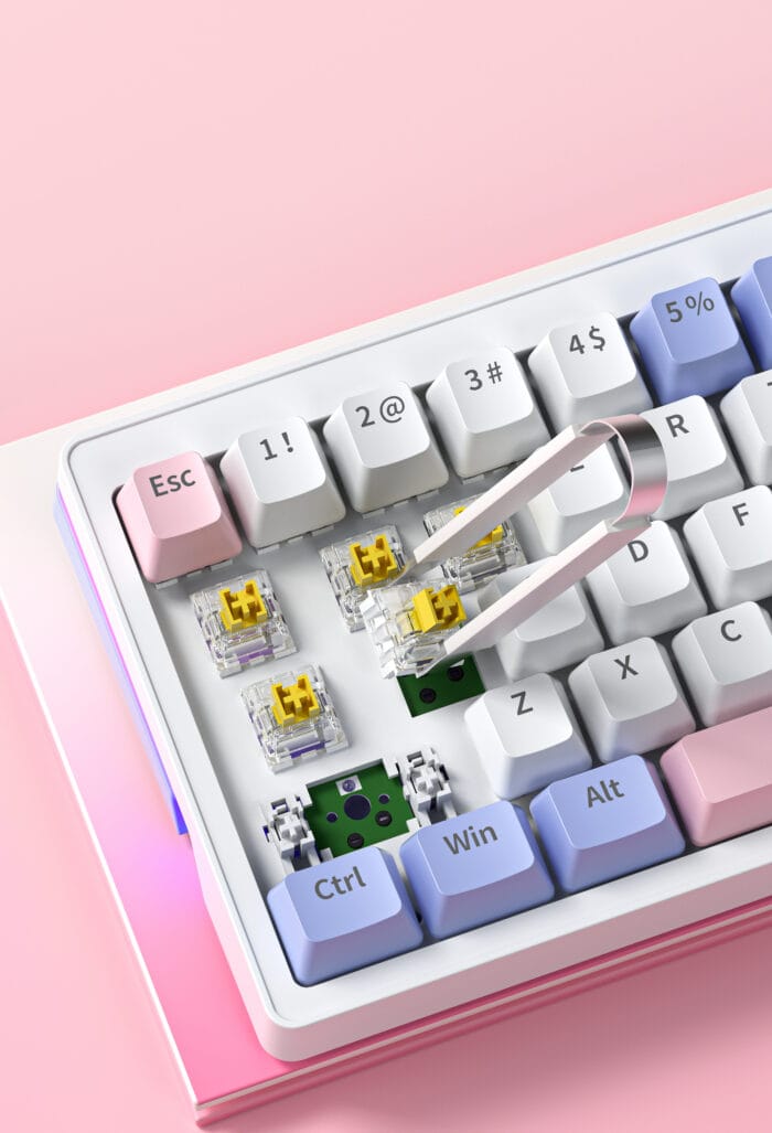 ZA63 Hot Swappable Wired Full Rgb Mechanical Keyboard – Tnt Yellow Switch (Linear) Wired (Pink) – Image 2