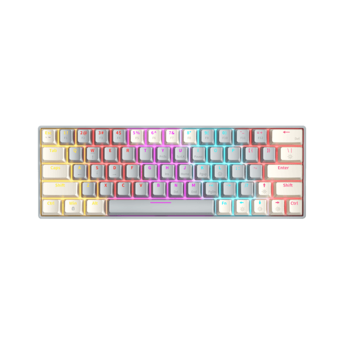 T62 (63 Keys) Mechanical Keyboard, RGB Backlit, Hot-swappable, White & Grey Beige (Red switches) – Image 15