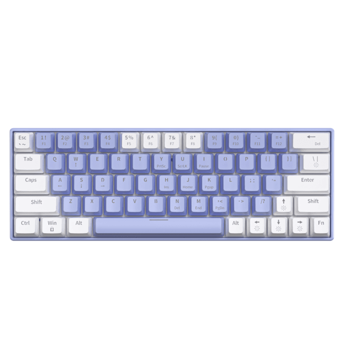 Zifriend T62 (63 Keys) Mechanical Keyboard, RGB Backlit, Hot-swappable, White & Purple (Blue switches)