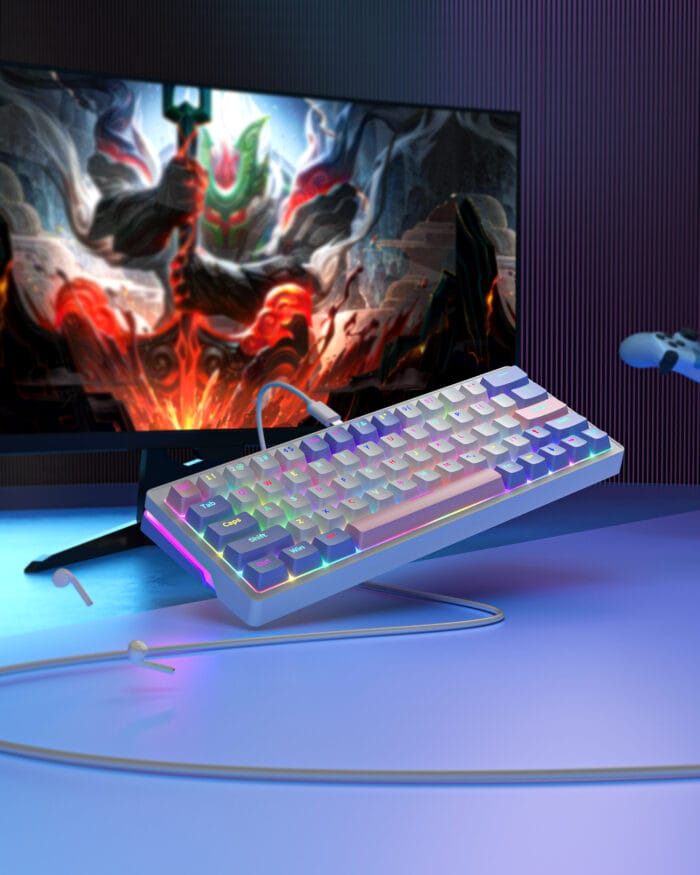 ZA63 Hot Swappable Wired Full Rgb Mechanical Keyboard – Tnt Yellow Switch (Linear) Wired (Pink) – Image 5